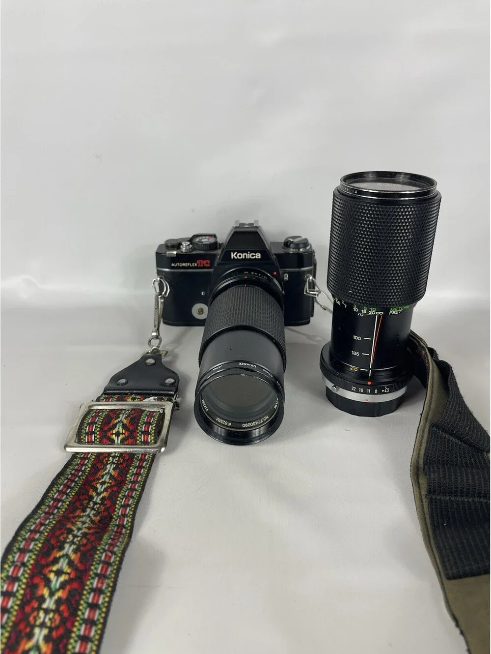 Konica Autoreflex TC 35mm Film Camera w/Extra Lens And Carry Strap